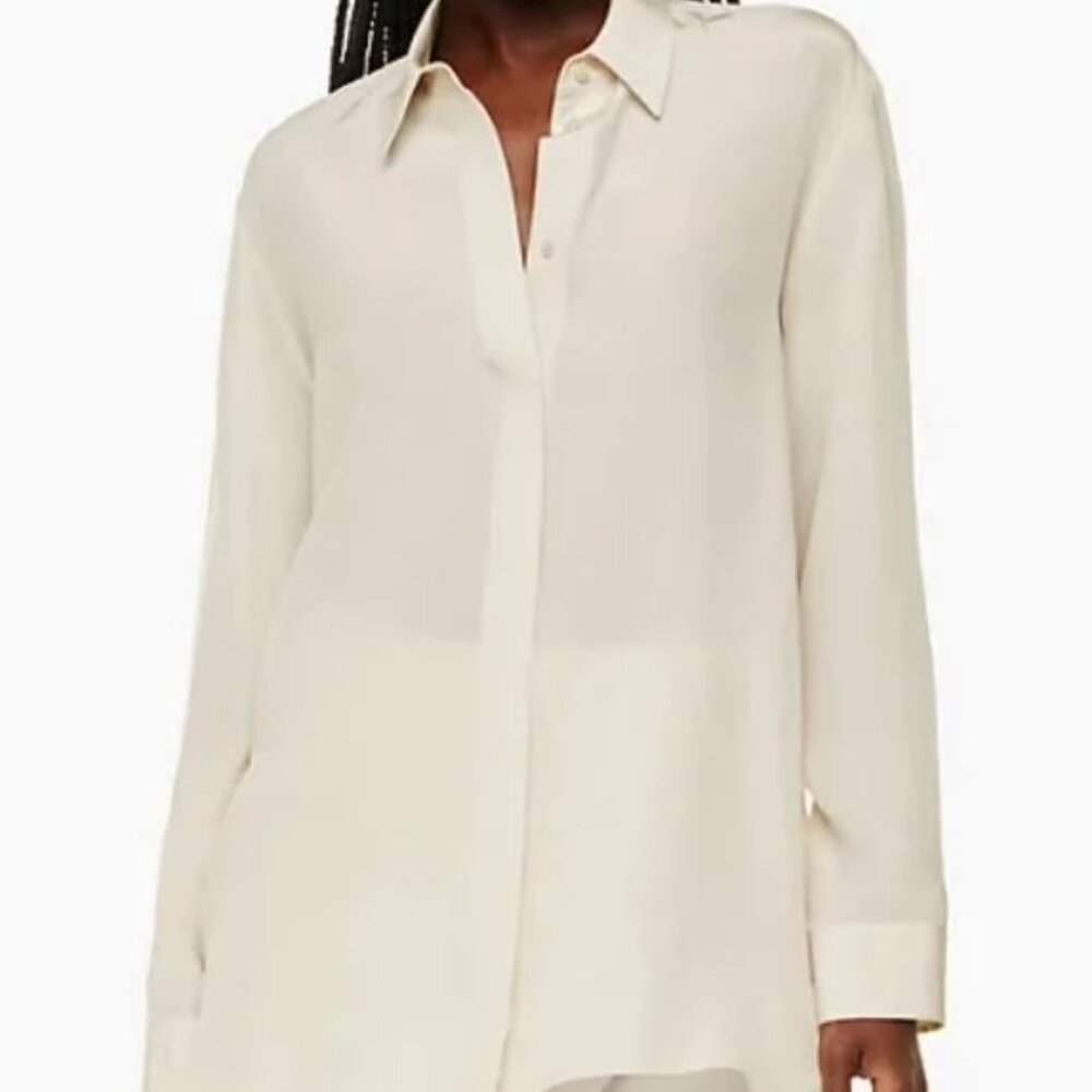 Babaton Off-White Academy Silk Long Sleeve Button Down